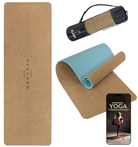ALPIDEX Kork Yogamatte 183 x 61 cm inkl. E-Book Fitnessmatte Mint | 6 mm, schadstofffrei, rutschfest, Tragetasche, TPE, Pilates, Meditation, nachhaltig, Yoga Mat