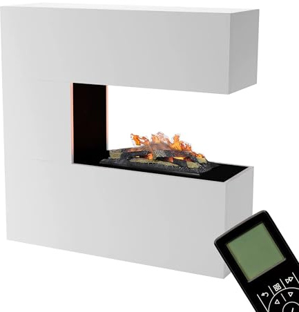 GLOW FIRE Wasserdampf Kamin Schiller (Standkamin) - Elektrokamin mit realistischen LED 3D-Flammen, Knistereffekt & Fernbedienung, 120x120x37 cm - Opti-Myst 600 Elektro Kamin mit Holz-Deko, Weiß