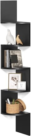 VASAGLE Eckregal, Wandregal 5 Ebenen, Schweberegal für Bücher, Bücherregal, Pflanzenregal für Schlafzimmer, Wohnzimmer, Badezimmer, Homeoffice, tintenschwarz