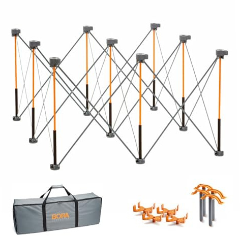 Bora Centipede CK9S – Klappbarer Werktisch 4×4 ft, Faltbarer Arbeitstisch & Montagetisch mit 9-Strut Stahlrahmen – Mobile Werkbank, Spanntisch & Sägetisch für Werkstatt und Baustelle