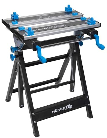 HÖGERT TECHNIK – Klappbarer, höhen- und neigungsverstellbarer Werkstatttisch 600x570x770–1070 mm mit Aluminiumplatte, Spannbacken, Winkelverstellung und Maßskala