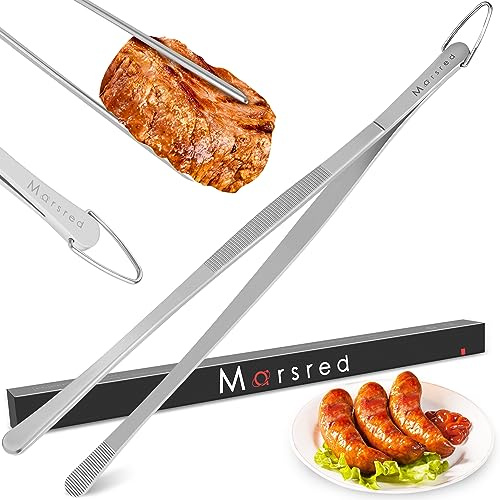 Marsred 304 Edelstahl 30cm Kochpinzette mit Aufhängung, 18/8 Rostfreier Grillpinzette Spülmaschinenfest, Profi Fleischpinzette als Küchenhelfer, küchenpinzette zange küche für Grillen Kochen