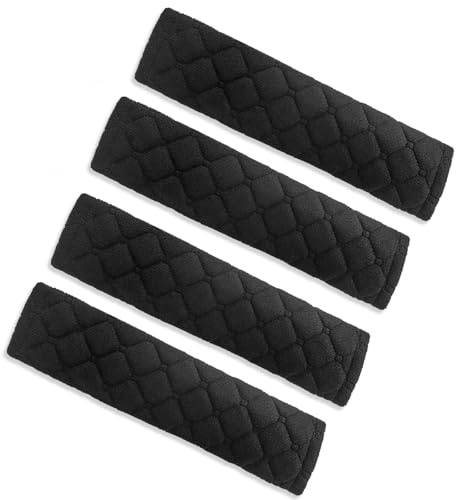 Hevysuo 4 Stück Abnehmbarer Autogurt Polster,Plüschfell Sicherheitsgurt Polster,für Autogurte,Rucksäcke,Kinderwagen,Schwarz,10.2 x 2.7 Zoll