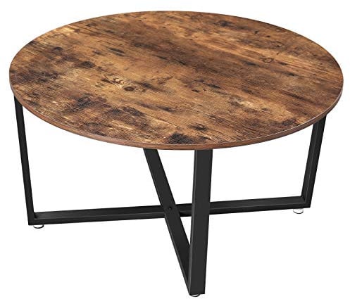 VASAGLE Runder Couchtisch, Wohnzimmertisch, Industriestil, Stahlrahmen, einfache Montage, für Wohnzimmer, Schlafzimmer, rustikales Braun und Schwarz LCT88X