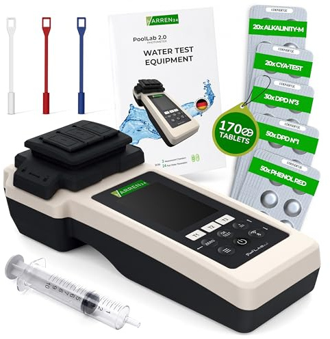 harren24 Poollab 2.0 Special Edition, elektronischer Pooltester (Photometer), Pool Wassertester, 170 Pool Testtabletten für Chlor pH-Wert Phenol Red Pool Zubehör (mit DPD1, DPD3, pH, CYA, AlkalM)