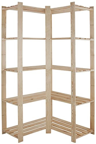 MODO24 Holzregal, 5 Regalböden, Eckregal, Standregal, Kellerregal, Lagerregal, Bücherregal, Wandregal, Büroregal, für Wohnzimmer, Küche, Keller, Garage, Abmessungen 170x85x38 cm, Farbe: Naturholz