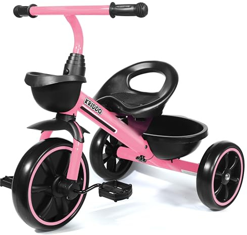 KRIDDO Dreirad ab 2 Jahre, Dreirad für Kinder von 24 Monate bis 5 Jahre, Kinderdreirad Lauflernhilfe, Geschenk für Kleinkinder von 2-4 Jahren, Dreiräder, Rosa