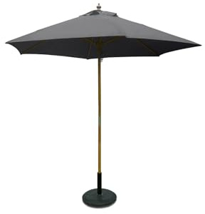 SiMPO LIFESTYLE Sonnenschirm 300 cm Holz-Sonnenschirm Marktschirm Gartenschirm Terrassenschirm Rund UV50+ (Grau, 3m)