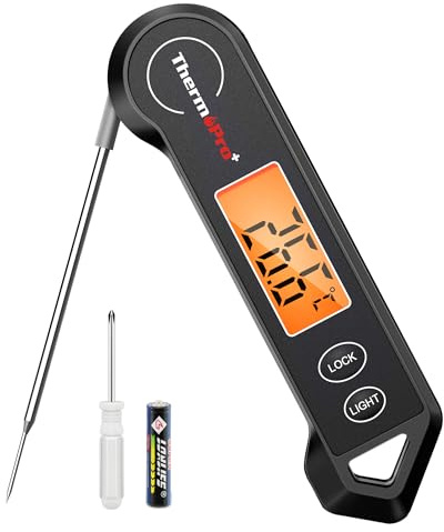 ThermoPro Fleischthermometer Digitaler Grillthermometer Faltbares Bratenthermometer Thermometer Kochen für Flüssigkeit Milch Steak Küchenthermometer Schwarz