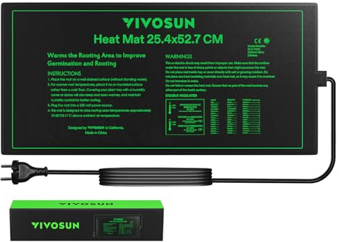 VIVOSUN Heizmatte 25,4x52,7cm für Setzlinge, Wasserdichte Wärmematte UL & MET Zertifiziert, Pflanzen-Heizmatte für Keimung, Hydroponik, Indoor Garten & Gewächshaus