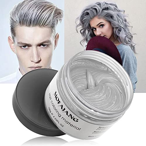 Temporäre Haarfarbe, Styling Haartone für Männer Frauen, Natürliche Frisur Pomade, Haarfärbemittel Wachs für Party, Cosplay & Halloween, 4,23 Unzen (Silbergrau)