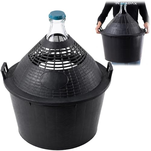 KADAX Glasballon 34L, Gärballon mit Kunststoffkorb, Gummistopfen, schmale Öffnung, Weinballon, Flasche, Glasflasche, Gallone, Gärbehälter, Glasgärballon, Gäreimer