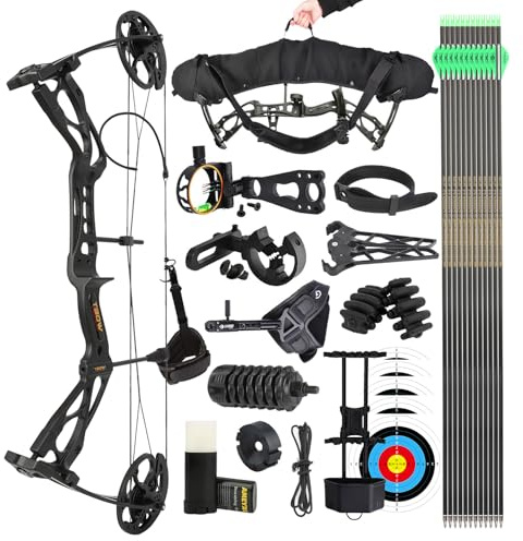 Bogenschießen CompoundBogen Set, Jagd und Zielen, 0–60 lbs verstellbar, IBO 310 FPS, Erwachsene Bogen, Bogenschießen Jagdbogen (Schwarzes-set2)