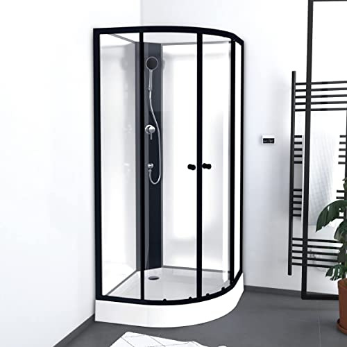 MARWELL Komplettdusche Fertigdusche Factory 85 x 85 x 200 cm - Dusche im komplett Set inkl. Duschwanne und Armatur - Runddusche mit Fronteinstieg