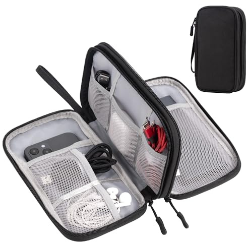 Arae Elektronik Zubehör Organizer, Kabeltasche Travel Essentials, Doppelschicht Reise Kabel Tasche, Electronic Accessories für Ladegerät, USB, SD Karten (Schwarz, M)