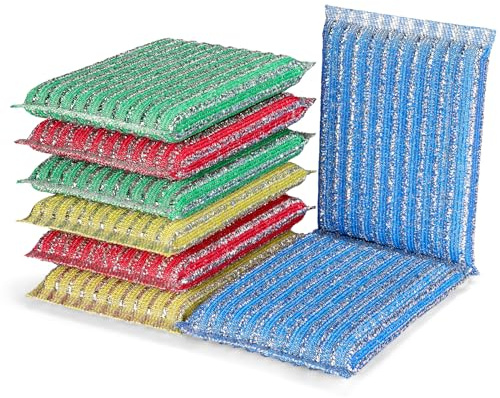 ovwo Spülschwamm 8 Stück, Verbesserter kratzfreier Schwamm für Küche & Bad | Hochwertiger Putzschwamm mit Polyester-Netz. 4 Farben, langlebig & stark schäumend. Ideal für Geschirr, Töpfe, Pfannen, Spüle