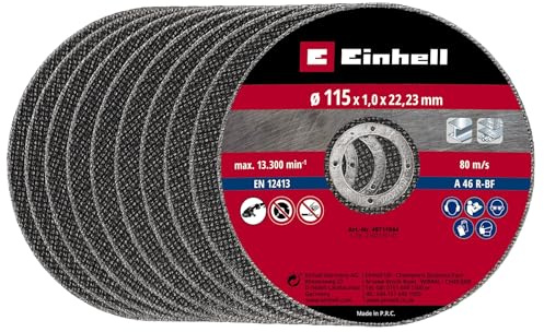 Original Einhell Trennscheiben-Set dünn 115 x 1,0 mm (Winkelschleifer-Zubehör, 10-tlg., Ø 115 x 1,0 x 22,23 mm, max. 13.300 min-1, extra dünn für wenig Materialverlust)