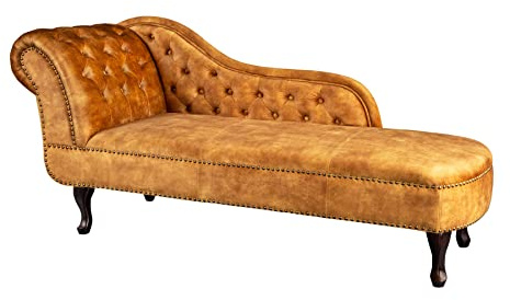 Recamiere CHESTERFIELD - 170cm - senfgelb - Samt - Knopfheftung | Nosagfederung, Ziernieten, englischer Stil, Rundum-Bezug, pflegeleicht, belastbar bis 200 kg