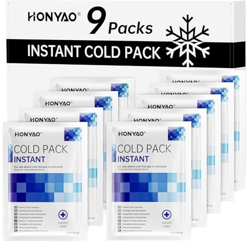 HONYAO Sofort-Kälte-Kompresse 9 Stück, Einmal-Kühlpacks für Sport Zuhause Reisen Wandern Verletzungen Erste Hilfe, Einfach Verwendbare Kühlpads, Kühlpacks zum Knicken