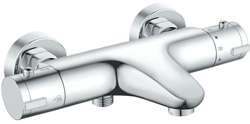 Rainysprit Thermostat-Mischbatterie für Badewanne, Dusche, modernes Mischventil für Badewanne, Verbrühungsschutz, thermostatisches freiliegendes Duscharmaturventil mit Badewanneneinlaufhahn, Chrom