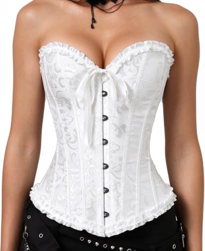 Ivy Shi Damen Vollbrust Corsage Korsett Top Gothic Vintage Corsagen Bustier Corsette- Gr. 34 (M), Weiß