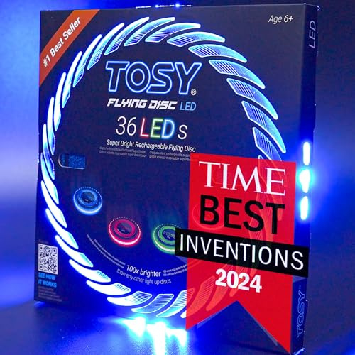 TOSY Flying Disc – 108 RGB-LEDs oder 36 einfarbige LEDs, sehr hell, Smart-Modi, Auto-Aufleuchten, wiederaufladbar, wasserdicht, Outdoor-Spielzeug für Kinder & Erwachsene, 175 g
