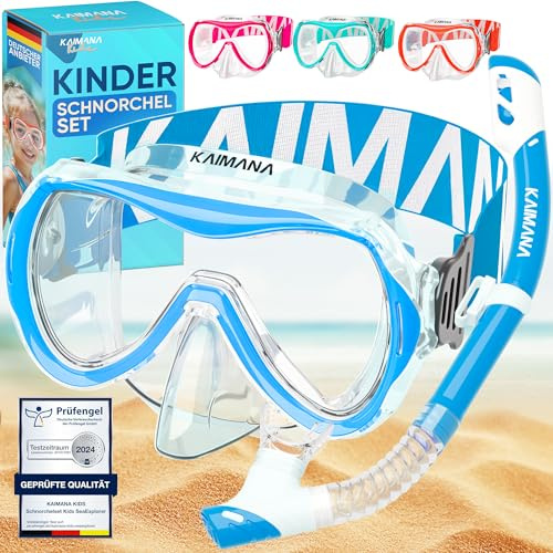 Das Neue KAIMANA® SeaExplorer Schnorchelset Kinder + Tragetasche, Taucherbrille mit Schnorchel, Taucherbrille Kinder, Alternative zur Schnorchelmaske Kinder, Taucherbrille mit Stoffband/Silikonband