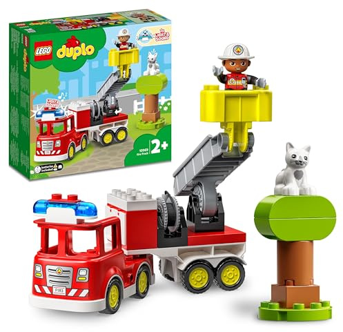LEGO DUPLO Feuerwehrauto - Minifiguren für Vorschulkinder ab 2 Jahren - Montessori Spielzeug für Kleinkinder mit LKW, Feuerwehrmann, Katze und Baum - Kinder Geschenk für Mädchen und Jungen 10969