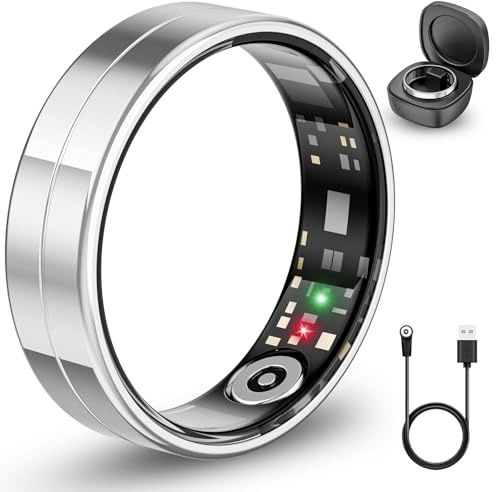 Mingtawn 2025 Neuer ultradünner Smart-Ring, überwacht 24/7 Herzfrequenz, SpO2, Schlaf, Körpertemperatur usw. Ringe für Männer und Frauen, Keine Abonnementkosten, Android iOS (Silber Größe 12)