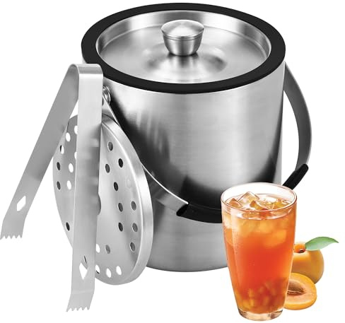1.6L Eiswürfelform, Eiskübel mit deckel,Eiswürfelbehälter edelstahl mit Clips und Sieb, ideal für Partys, Bier, Cocktailbars, Champagner und Obst,zur zum Kühlen von Getränken (1.6L)