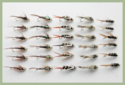 Forellenfliegen / Köder / Nymphen mit Goldkopf, gemischt 10/12, zum Fliegenfischen, 30 Stück