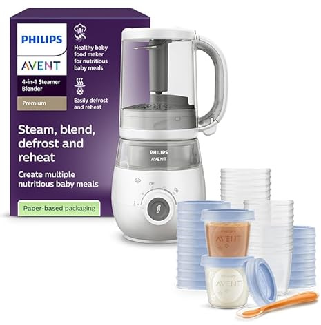 Philips Avent 4-in-1-Babynahrungszubereiter SCF883/01 mit 20er Pack Aufbewahrungsbecher für Babynahrung und Löffel