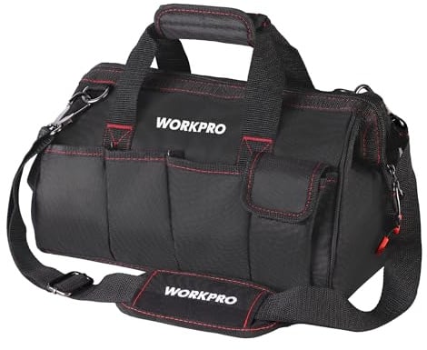WORKPRO Werkzeugtasche Transporttasche Universal mit weiter Reißverschluss Öffnung verstellbarer Schultergurt 350X240X230MM