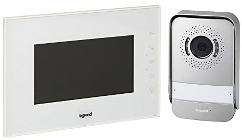 LEGRAND, Video-Türsprechanlage mit 2-Draht-Anschluss, 7-Zoll-Hochglanz-Farbmonitor & Weitwinkelkamera, 2 Türöffner für Tür und Gartentor/Garage, 1-/2-Familienhaus-Set, IK07, IP54, Farbe: Weiß, 369230