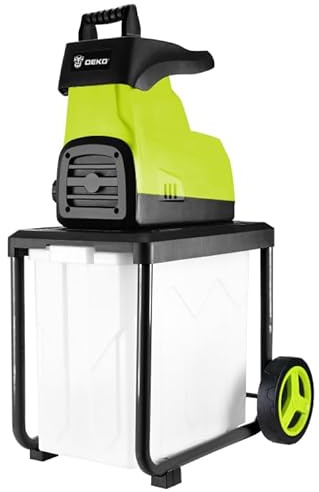 Gartenhäcksler elektrisch Holzhäcksler Häcksler Garten： DEKOPRO 2800W mit 60L-Auffangbehälter und Überlastschutz, 54-U/min-Walzenhäcksler für Äste bis 45mm, Häcksler & Mulcher mit Sicherheitsschalter