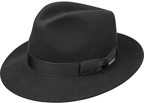 Stetson Penn Bogarthut Fedora-Hut Haarfilz Made in EU Damen und Herren Sommer Winter schwarz 58 cm