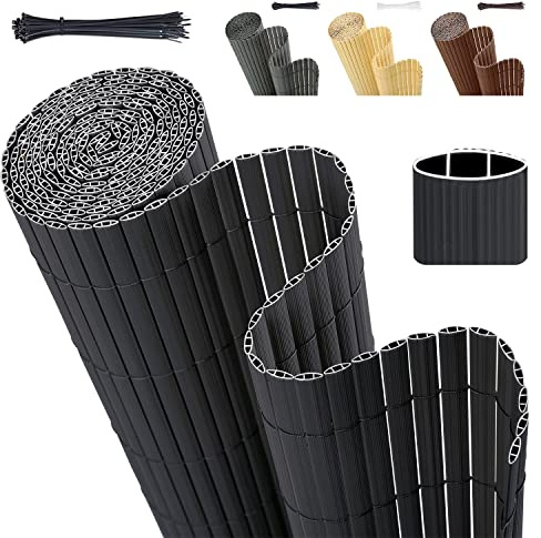 Sekey PVC Sichtschutzmatte 100x500cm Doppelte Verstärkung Innen, Balkon Sichtschutz mit Kabelbindern, Sichtschutzzaun Windschutz Wasserdicht ohne Bohren für Balkon Garten, Anthrazit