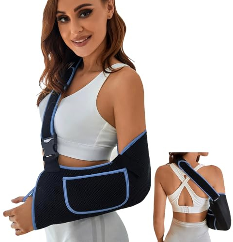 XFSRG Armschlinge Mit Verstellbarem Schulterbandage Herren Damen Armbandage mit Aufbewahrungstasche Für Arm Und Schulter(Blau-Schwarz, M)
