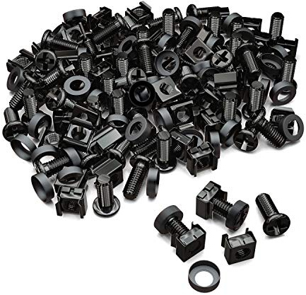 deleyCON 50x M6 Käfigmuttern Schrauben Set für Netzwerkschränke - 50er Set Patchpanel Racks Servergehäuse 19 Zoll 10 Zoll Montagesatz Stahl - Schwarz