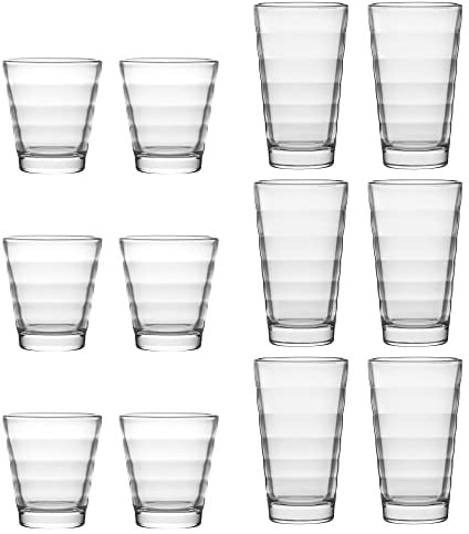 Leonardo Onda Wasser-Gläser, 12er Set, spülmaschinengeeignete Saft-Gläser, Trink-Becher aus Glas mit Muster, 12 teilig, 210 ml, 300 ml, 011019