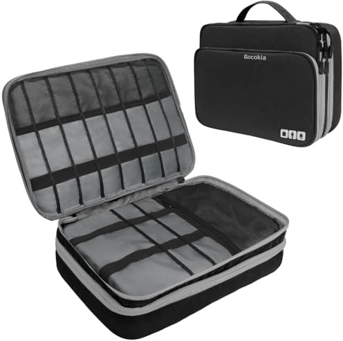 Gocokia Reise-Kabel-Organizer-Tasche, 3-lagig, XL-Kapazität, Elektronik-Zubehör, Kabel-Aufbewahrungstasche für Kabel, SD-Karte, Ladegeräte, Powerbank, Handy, Tablet, schwarz, X-Large