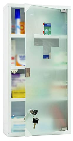 Style home Medizinschrank abschließbarer Arzneischrank 60x30x12cm, 4 Fächer, Metall Hausapotheke Medikamentschrank Erste-Hilfe-Schrank mit Glastür,inkl.2 Schlüsseln (Weiß)