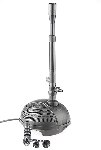 Pontec PondoVario 3500 – Vielseitige Wasserspielpumpe und Teichpumpe mit Filter – Teich -Springbrunnen für Gartenteiche – Springbrunnenpumpe – 4 Fontänenaufsätze, Energiesparend, 3400 l/h – Schwarz