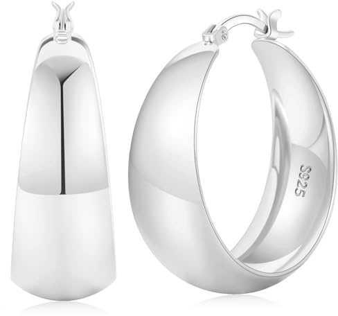 Senteria Ohrringe Silber 925 Creolen für Damen Hypoallergen Creolen Silber 925 Groß Leichte Dick Ohrringe Damen 30mm