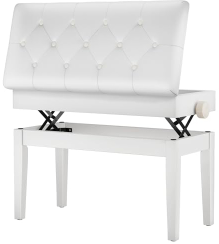 MAMIZO Klavierhocker Höhenverstellbar 72x33x48-58CM, Pianobank mit Stauraum, Klavierbank mit PU Lederkissen, Keyboardbank Klavierstuhl Piano Bench bis 200KG Belastbar, mit 4 PCS Beinen, Weiß