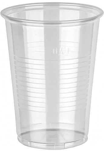 FALAMBI 200 Stk. Trinkbecher 400ml - Plastikbecher Einwegbecher Bierbecher aus Kunststoff PP (Polypropylen), Transparent klar, Ausschankbecher, mit Eichstrich