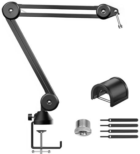 TONOR Mikrofonarm hoher Kompatibilität, Boom Arm, Mikrofon Ständer, einstellbarer Microphone Stand mit Extragroßer Popschutz, Kabelbindern, 3/8 bis 5/8 Adapter, 40 cm +40 cm, T40