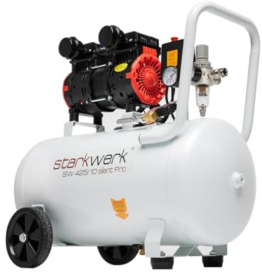 Starkwerk Flüsterkompressor Druckluftkompressor Kompressor Silent 69 dB SW 425/10 Pro Ölfrei 10 Bar 50 Liter Kessel 1100 Watt inklusive Druckminderer und Wasserabscheider
