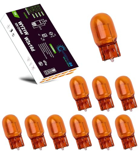 LIGHTWORLD24 WY21W T20 Blinkerlampe, 12V, 21W, Orange, 10 Stück | W3X16D Sockel, Gelber Glassockel, Auto Glühbirne