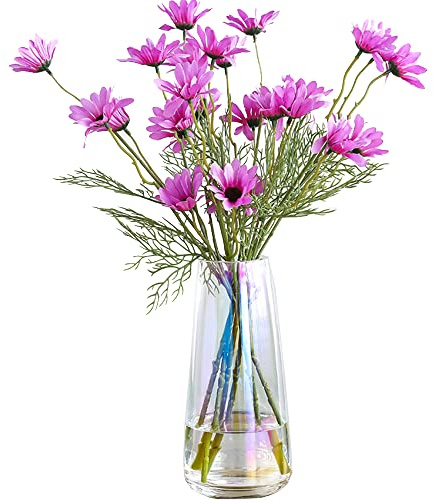 Ins Moderne Vasen, Irisiert Kristallklar Glasvase, Blumenvase für Zuhause, Büro, Dekor(Neon klar)